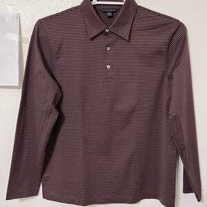 Banana Republic Mens long-sleeved polo shirt with horizontal striped pattern